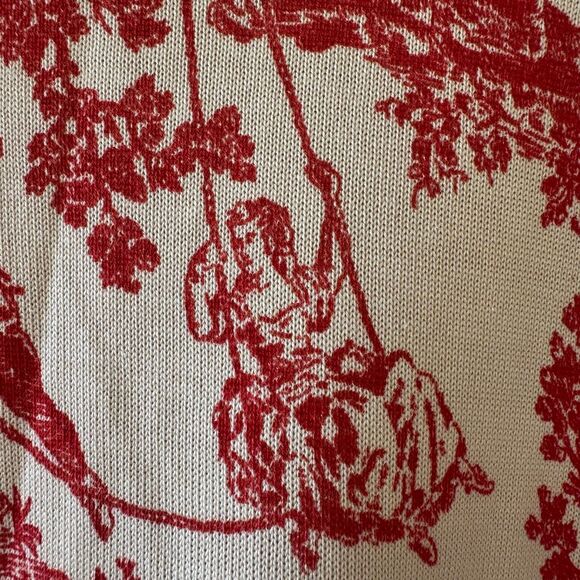 August Silk Knit Button Down Lightweight Red Cream Casual Luxury Cardigan  SZ L - Picture 10 of 15